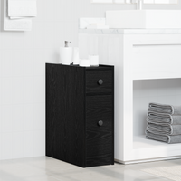 Armadio da bagno stretto con ruote in rovere nero legno ingegnerizzato