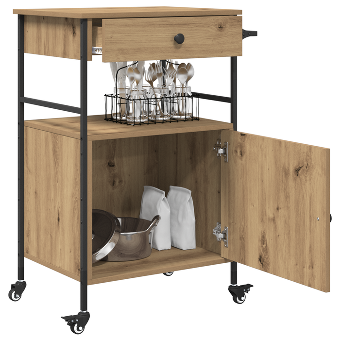 Carrello da Cucina Rovere Artigianale 56x43x89.5 cm Legno Ingegnerizzato