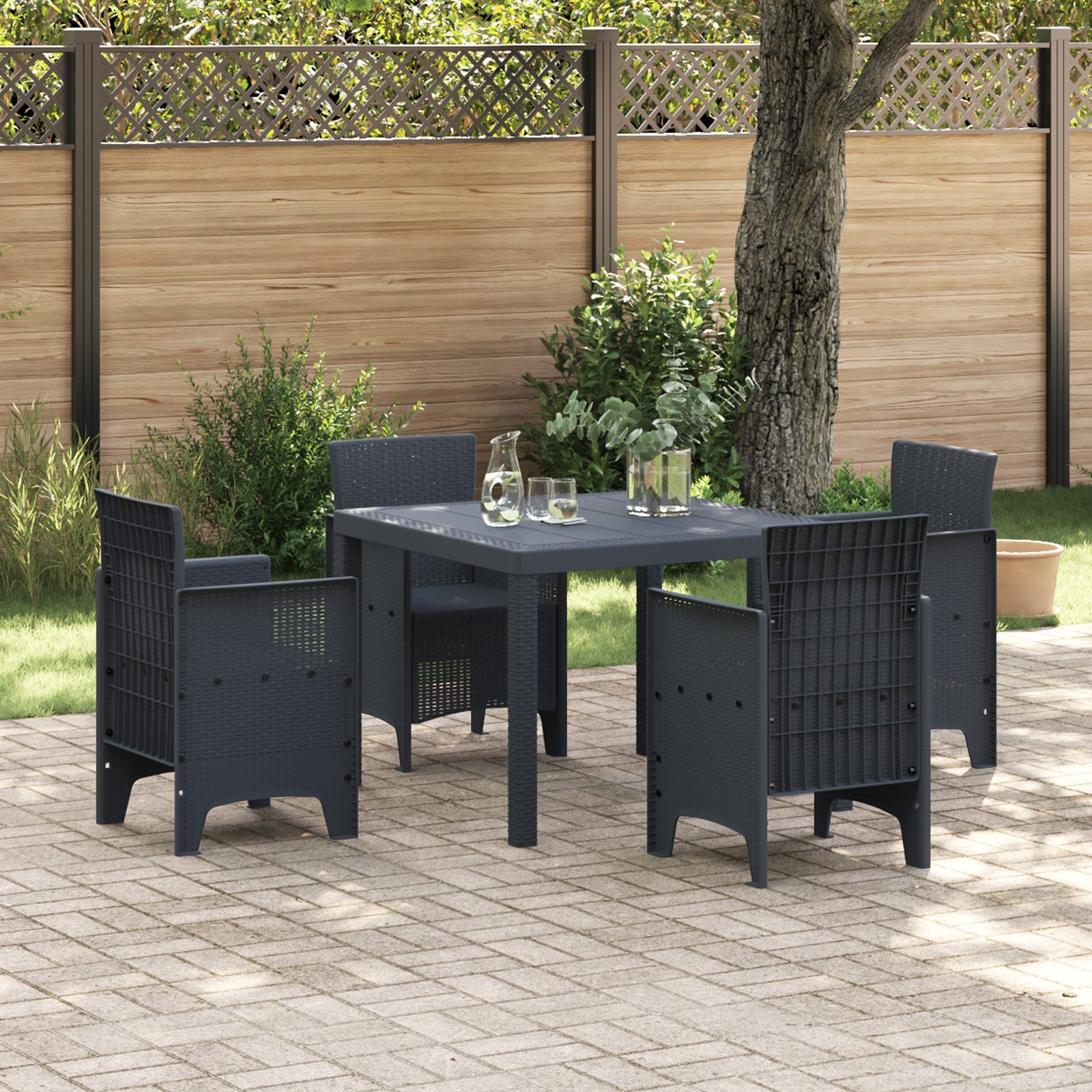 Tavolo da Giardino Antracite 100x100x73 cm in Rattan Sintetico