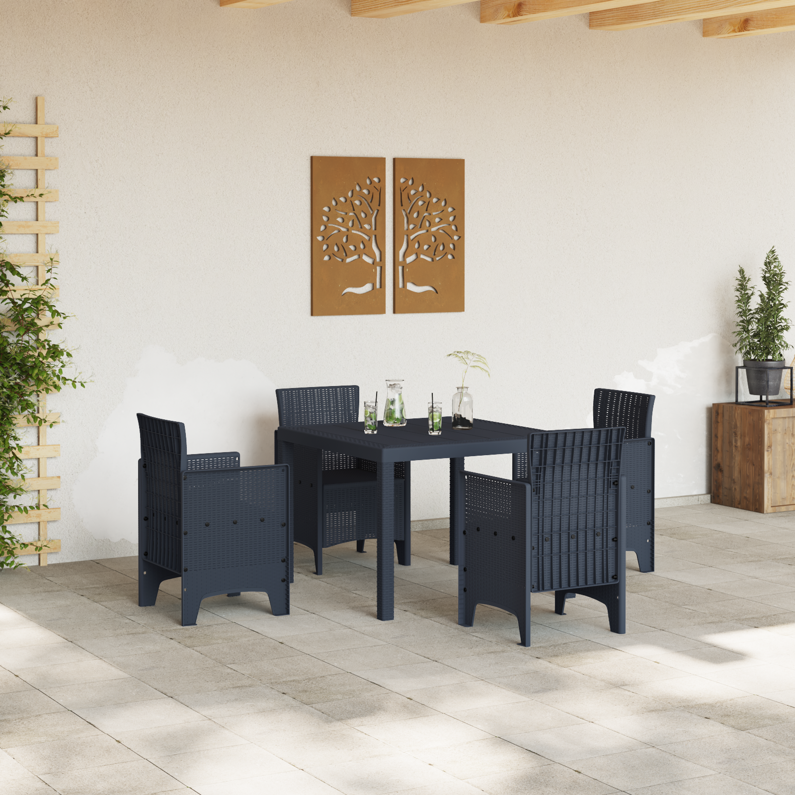Tavolo da Giardino Antracite 100x100x73 cm in Rattan Sintetico