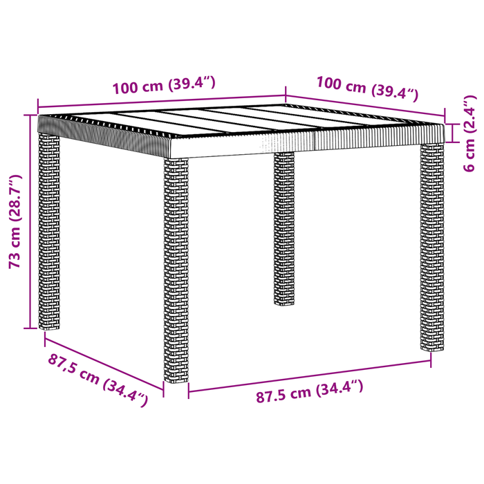 Tavolo da Giardino Marrone 100x100x73 cm in Polyrattan