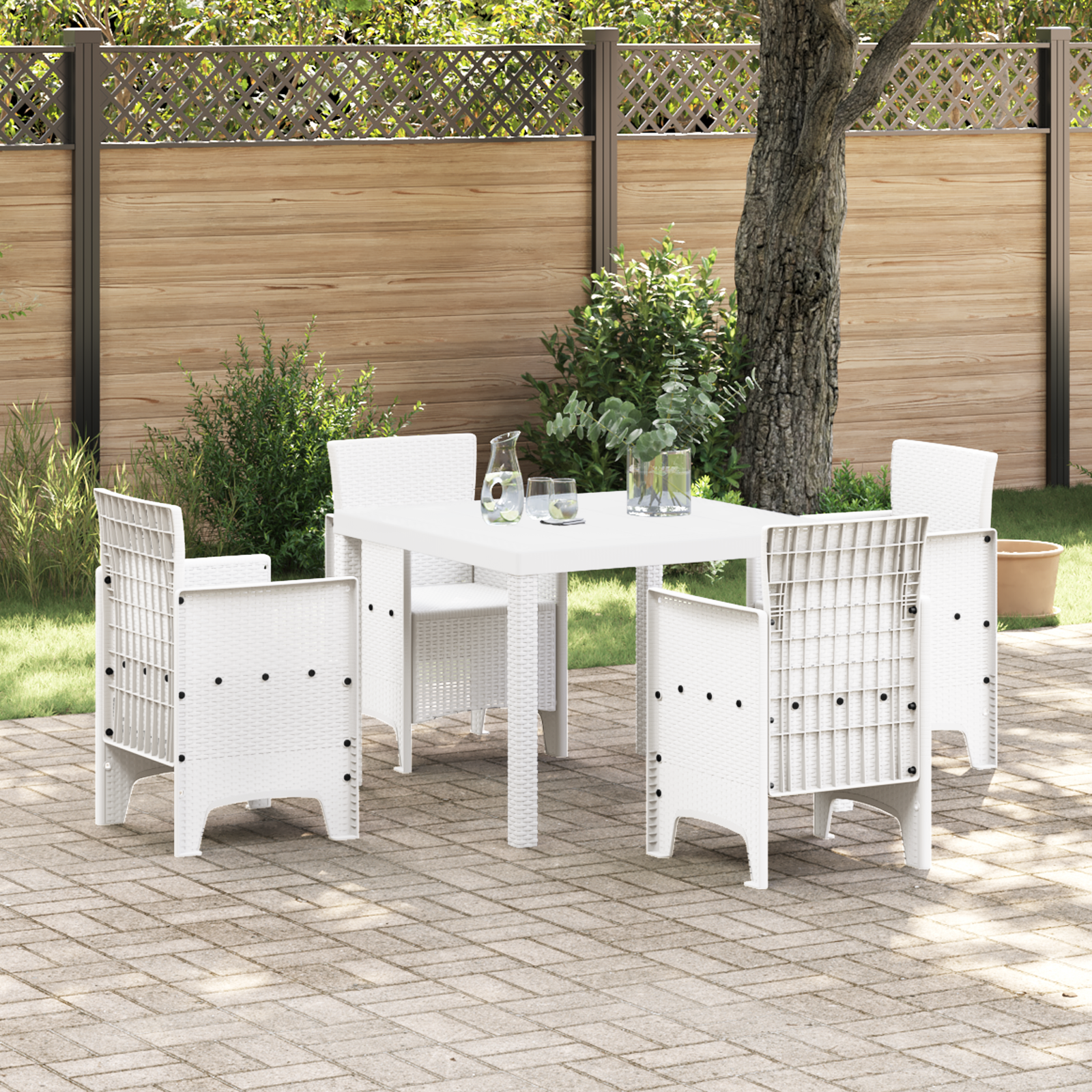 Tavolo da Giardino Bianco 100x100x73 cm in Rattan Politossidico