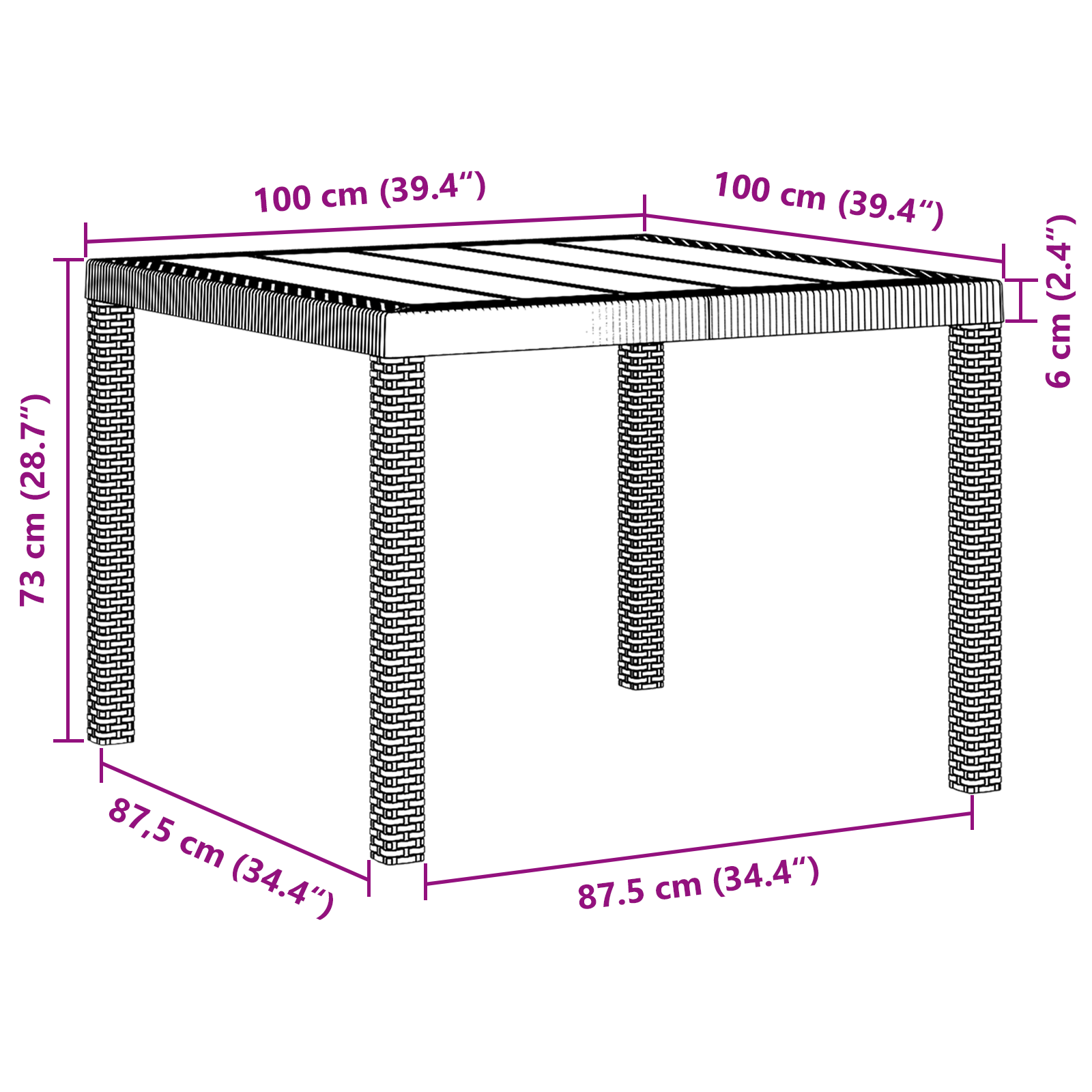 Tavolo da Giardino Bianco 100x100x73 cm in Rattan Politossidico