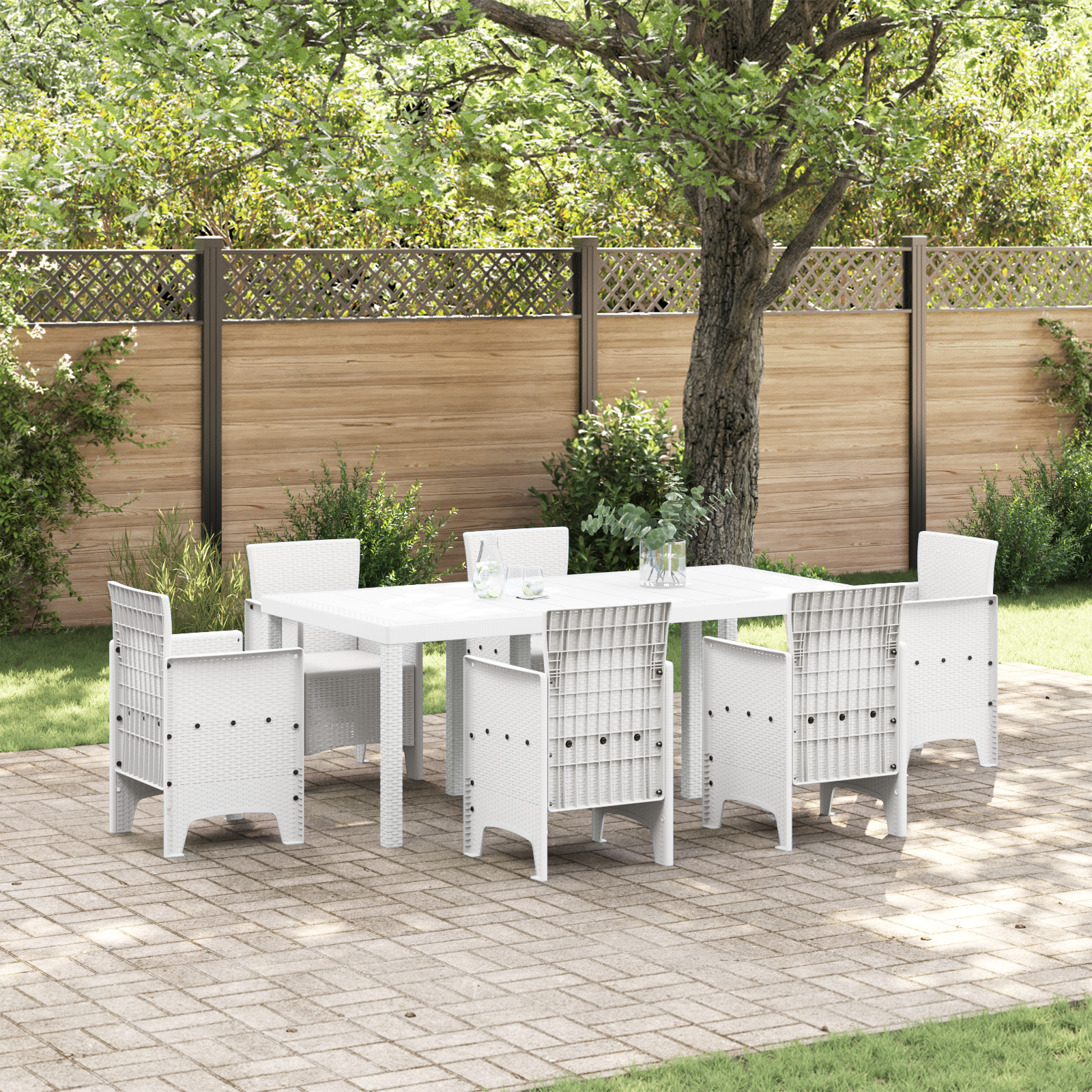 Tavolo da giardino  Bianco 200x100x73 cm in Polyrattan