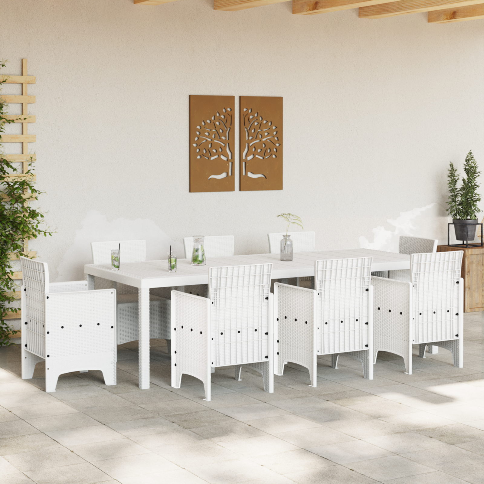 Tavolo da giardino  Bianco 250x100x73 cm in Rattan Sintetico
