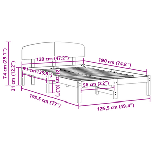 Struttura Letto con Testiera Bianca 120x190 cm Legno Massello di Pino