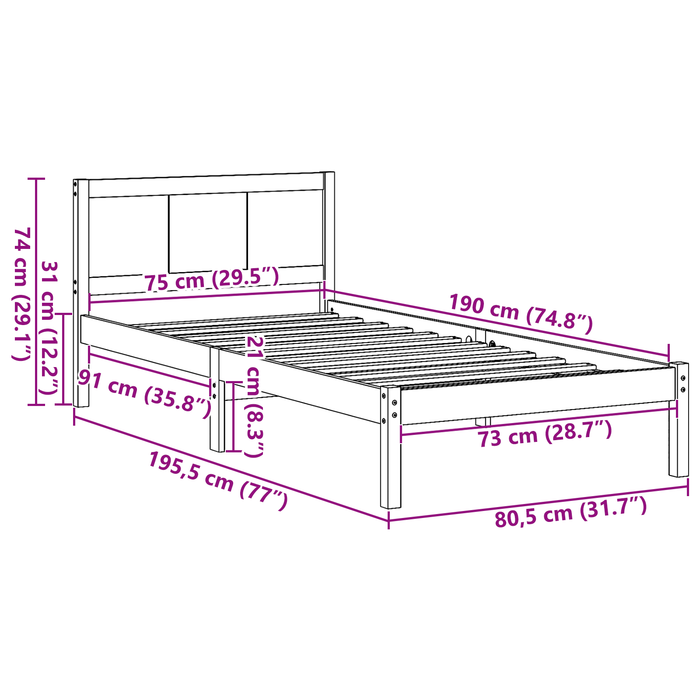 Struttura Letto Singolo in Legno di Pino Naturale