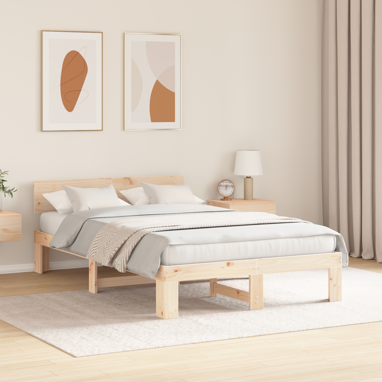 Struttura Letto con Testata 120x200 cm in Legno Massello di Pino