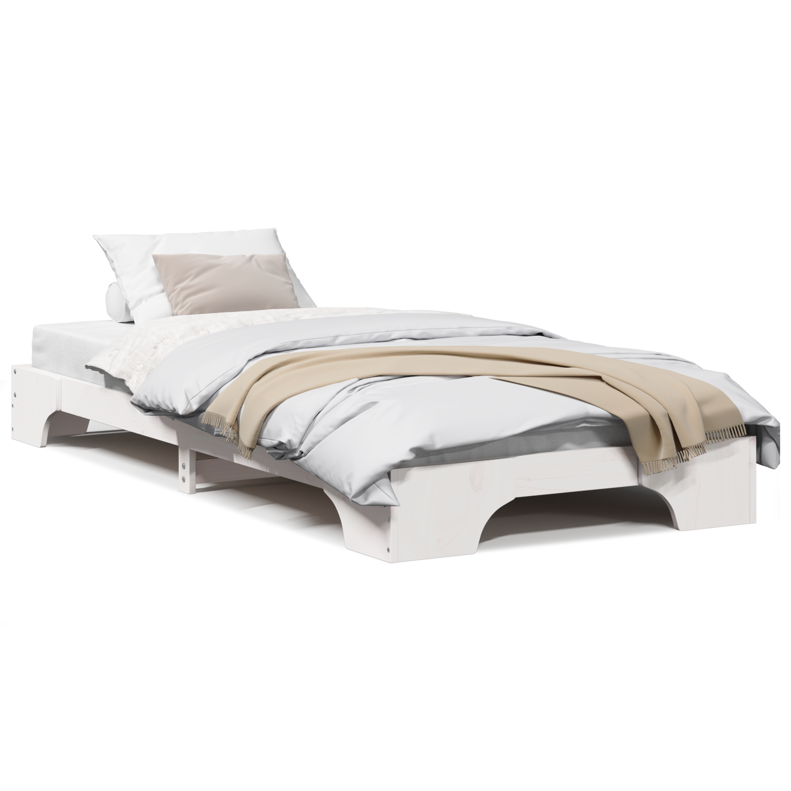 Rete Letto Bianca Legno Massello di Pino 90 x 190 cm Rettangolare