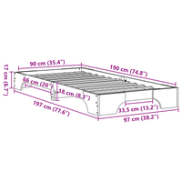 Rete Letto Bianca Legno Massello di Pino 90 x 190 cm Rettangolare