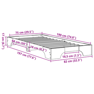 Rete Letto Naturale Legno di Pino Massello 75 x 190 cm Semplice
