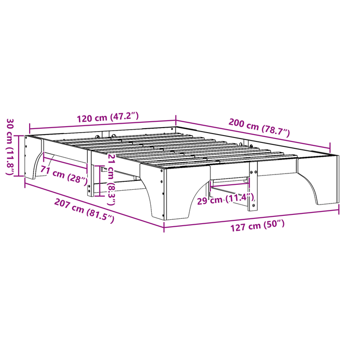 Rete letto Naturale Legno massello di pino 120 x 200 cm