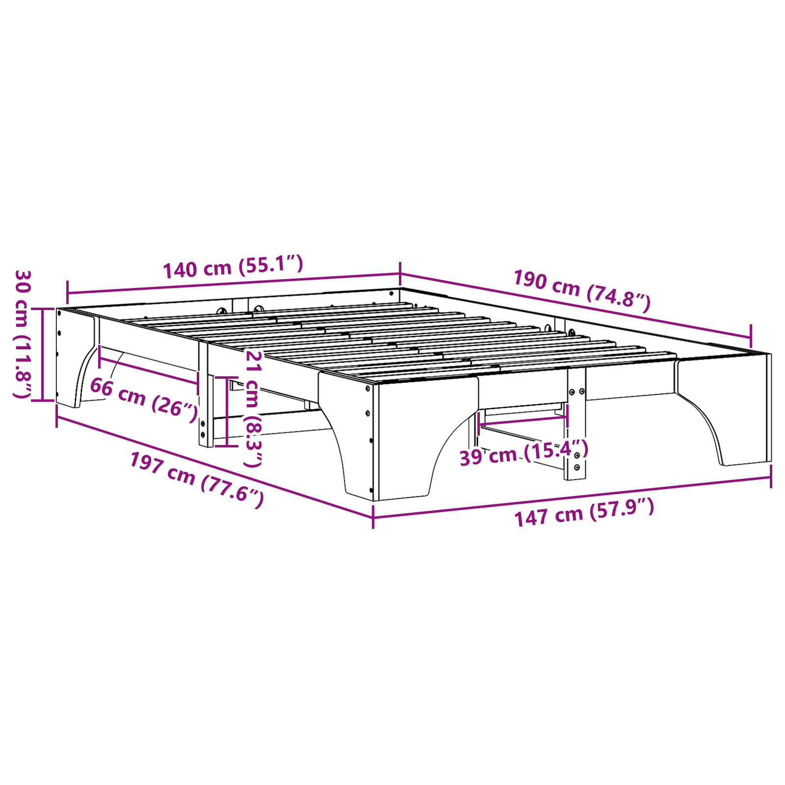 Struttura Letto Legno Naturale Legno Massello di Pino Matrimoniale
