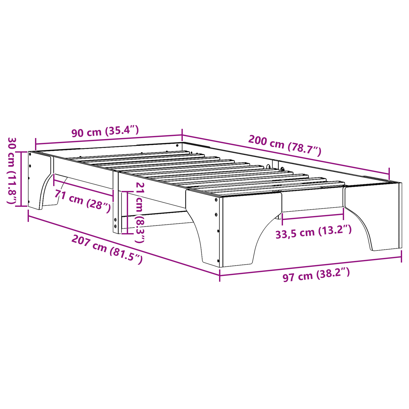 Rete Letto Marrone Cerato Legno Massello 90 x 200 cm Durevole