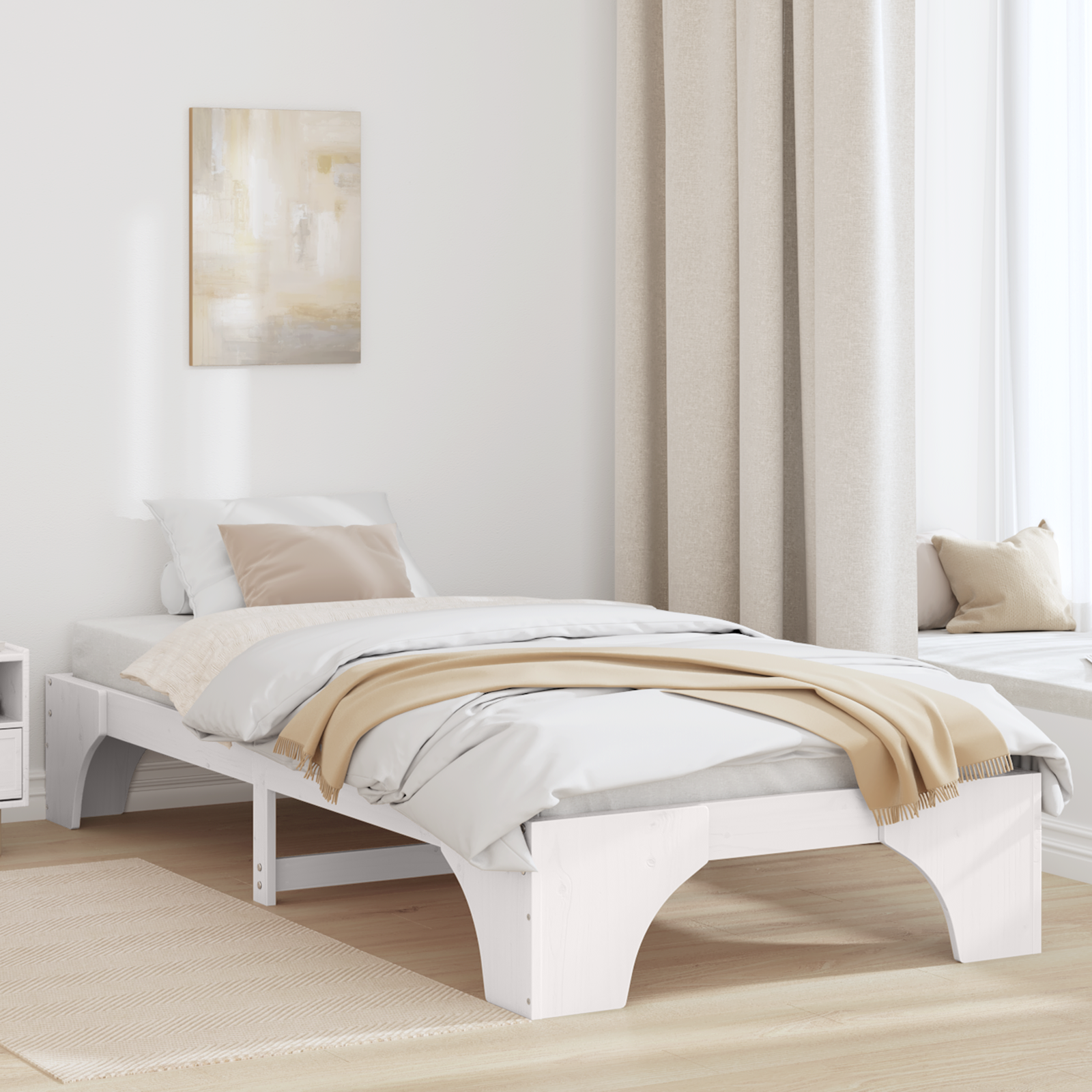 Letto Singolo Bianco Legno Massello di Pino 75 x 190 cm Moderno