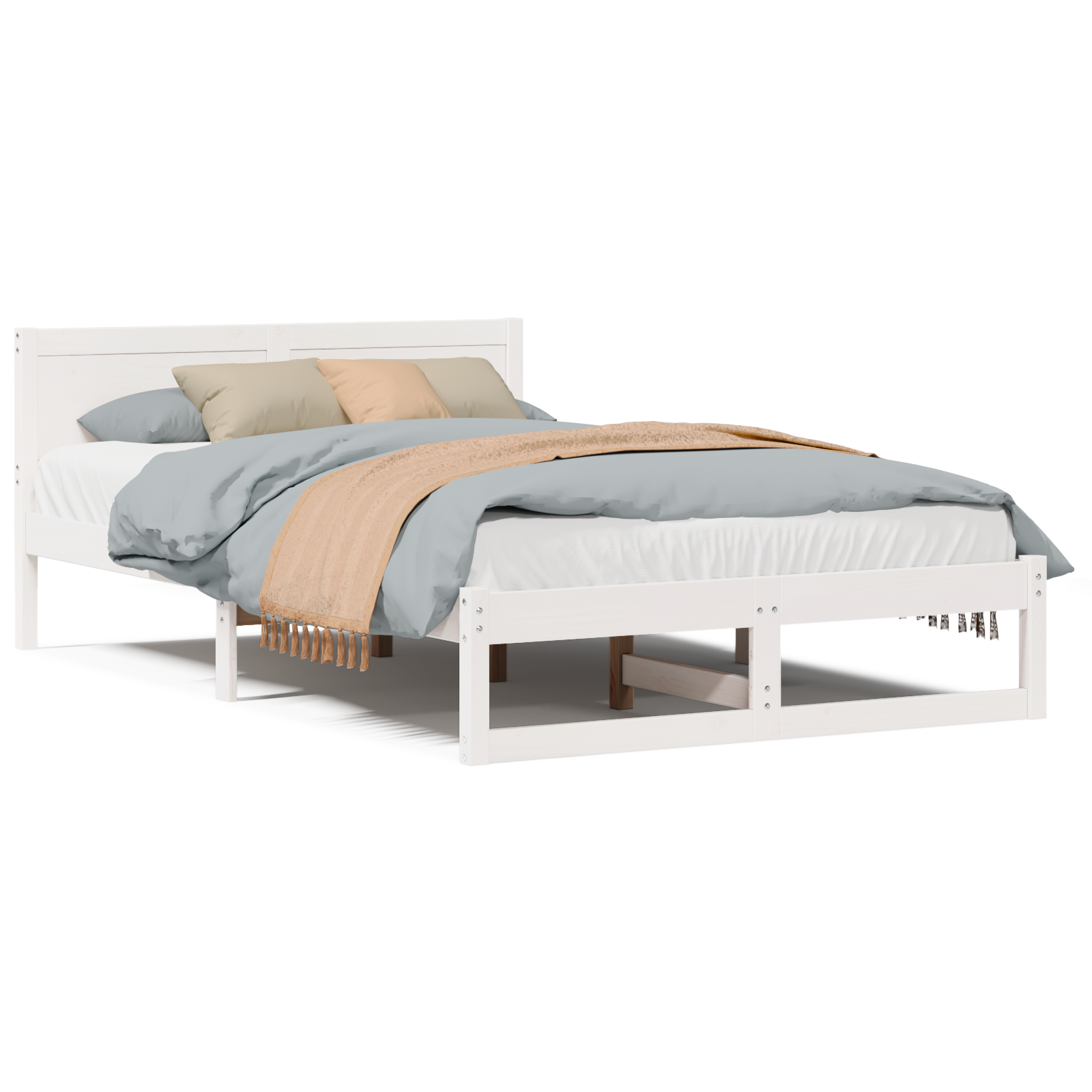 Telaio Letto Bianco Legno Massello di Pino 140 x 190 cm Durevole