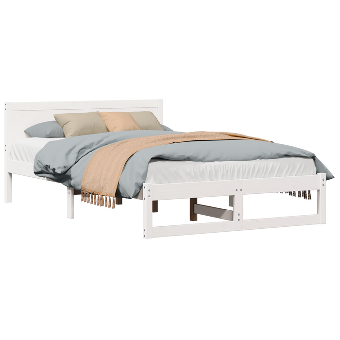 Telaio Letto Bianco Legno Massello di Pino 140 x 190 cm Durevole