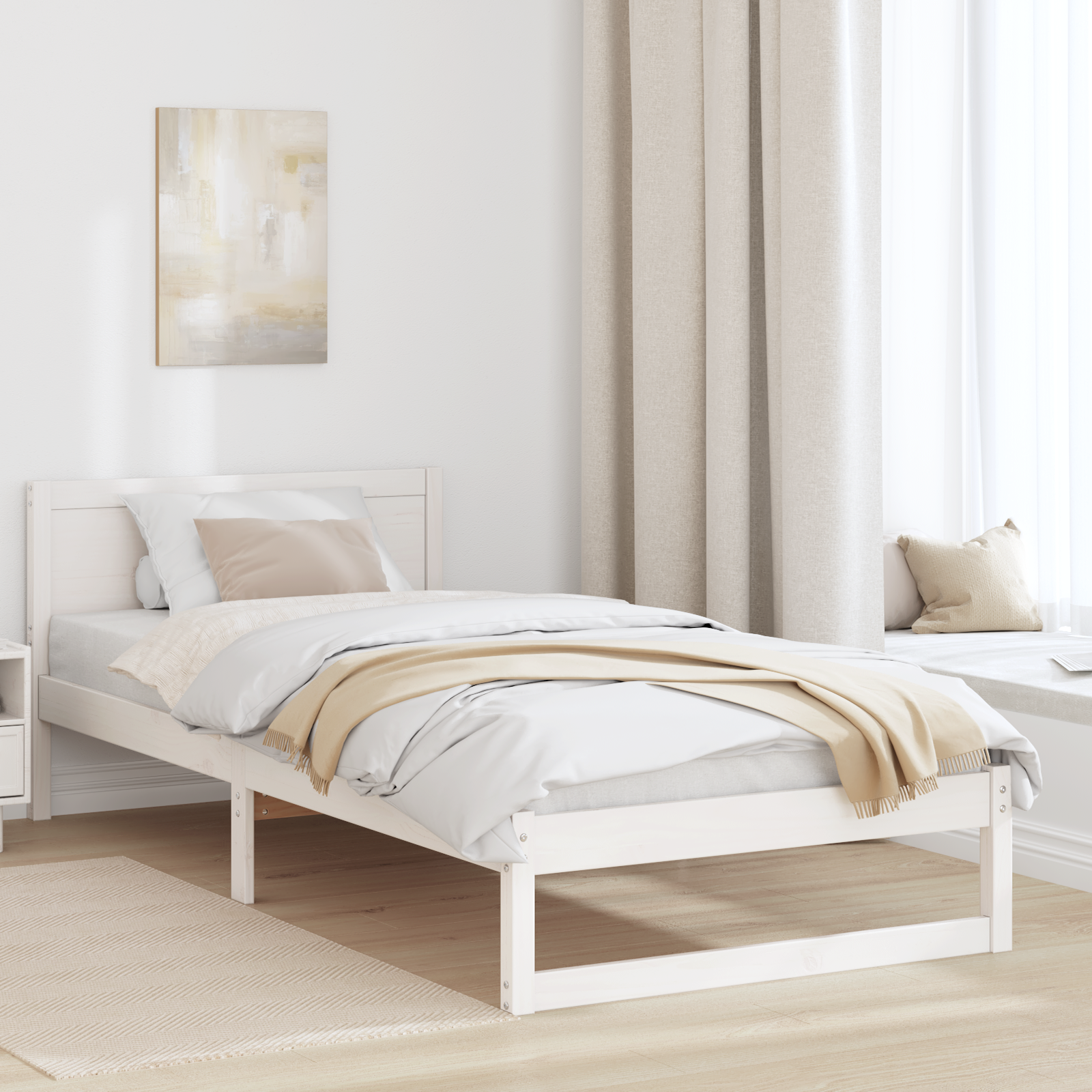 Struttura Letto Bianco Legno di Pino Singolo Durevole