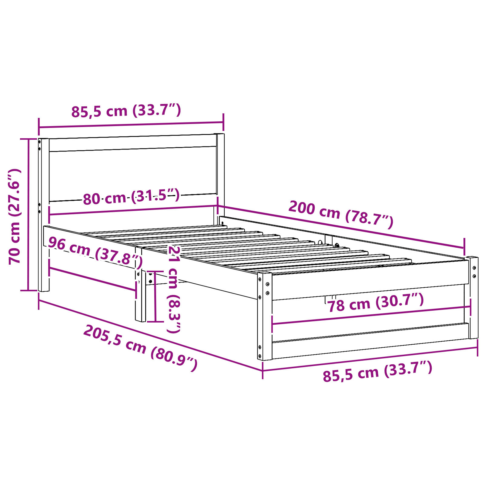 Letto Marrone Cerato Legno Massiccio 80 x 200 cm Durevole Letto
