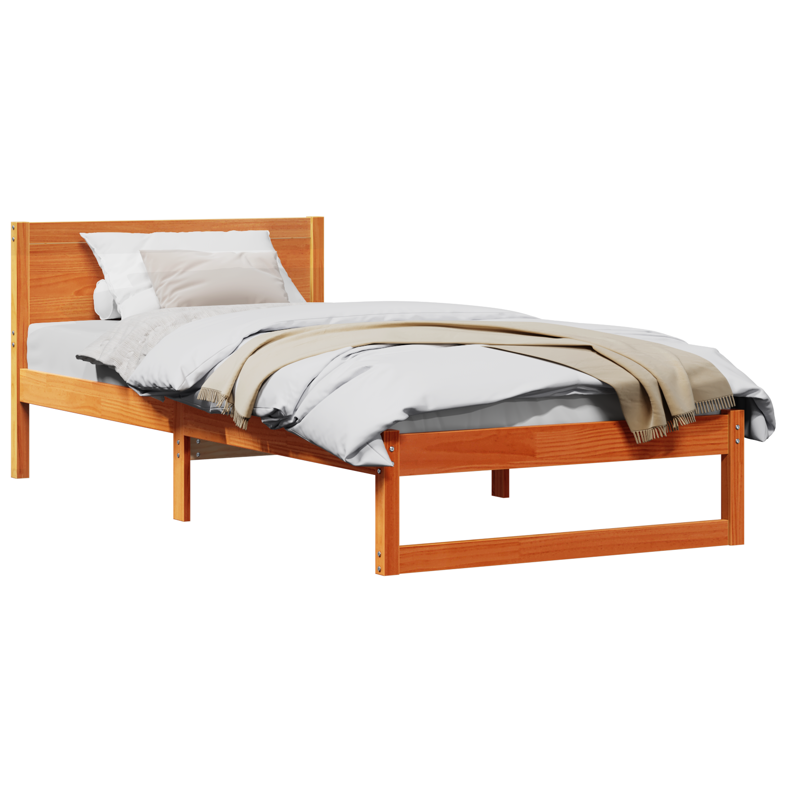 Struttura Letto Marrone Cerato Legno Massello Singolo