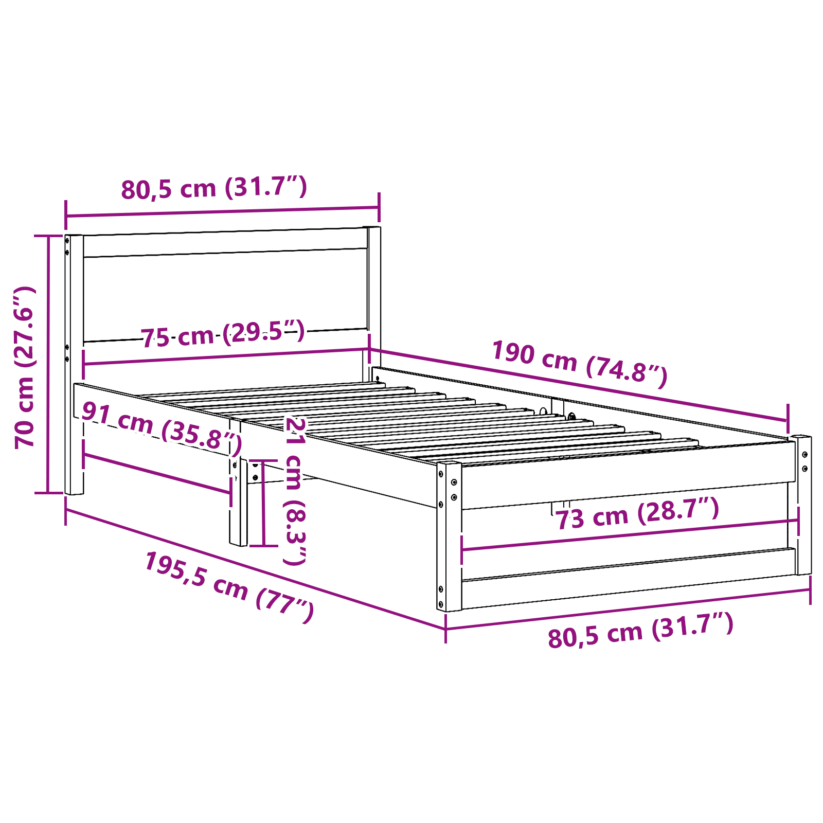 Struttura del Letto Naturale Legno massello di pino Singolo