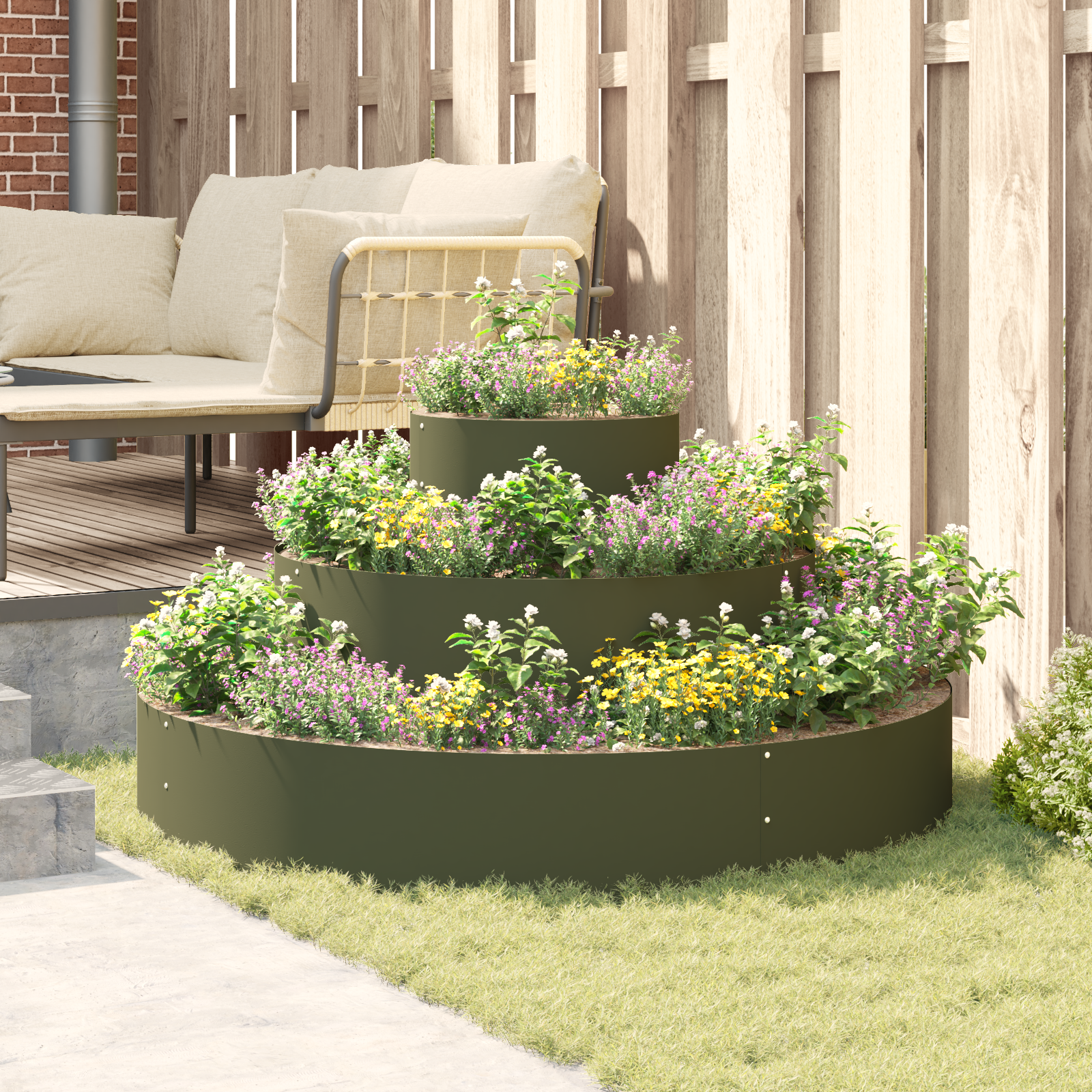 Fioriera in Metallo Acciaio/Verde Oliva Acciaio Verniciato a Polvere