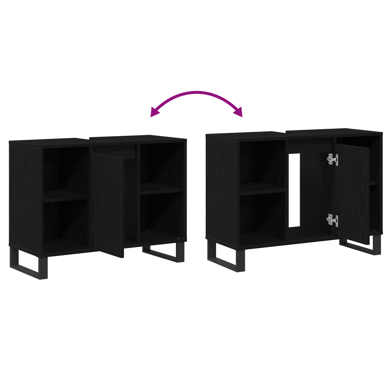 Unità Vanità Rovere Nero Rovere Nero MDF Medio Mobile Bagno