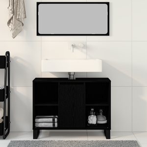 Unità Vanità Rovere Nero Rovere Nero MDF Medio Mobile Bagno