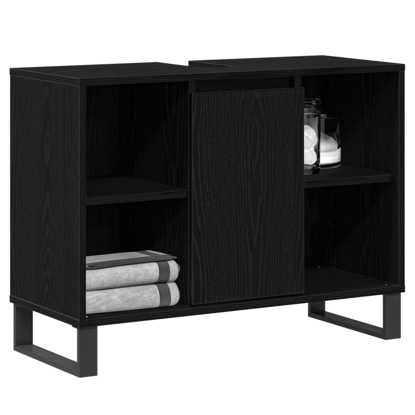 Unità Vanità Rovere Nero Rovere Nero MDF Medio Mobile Bagno
