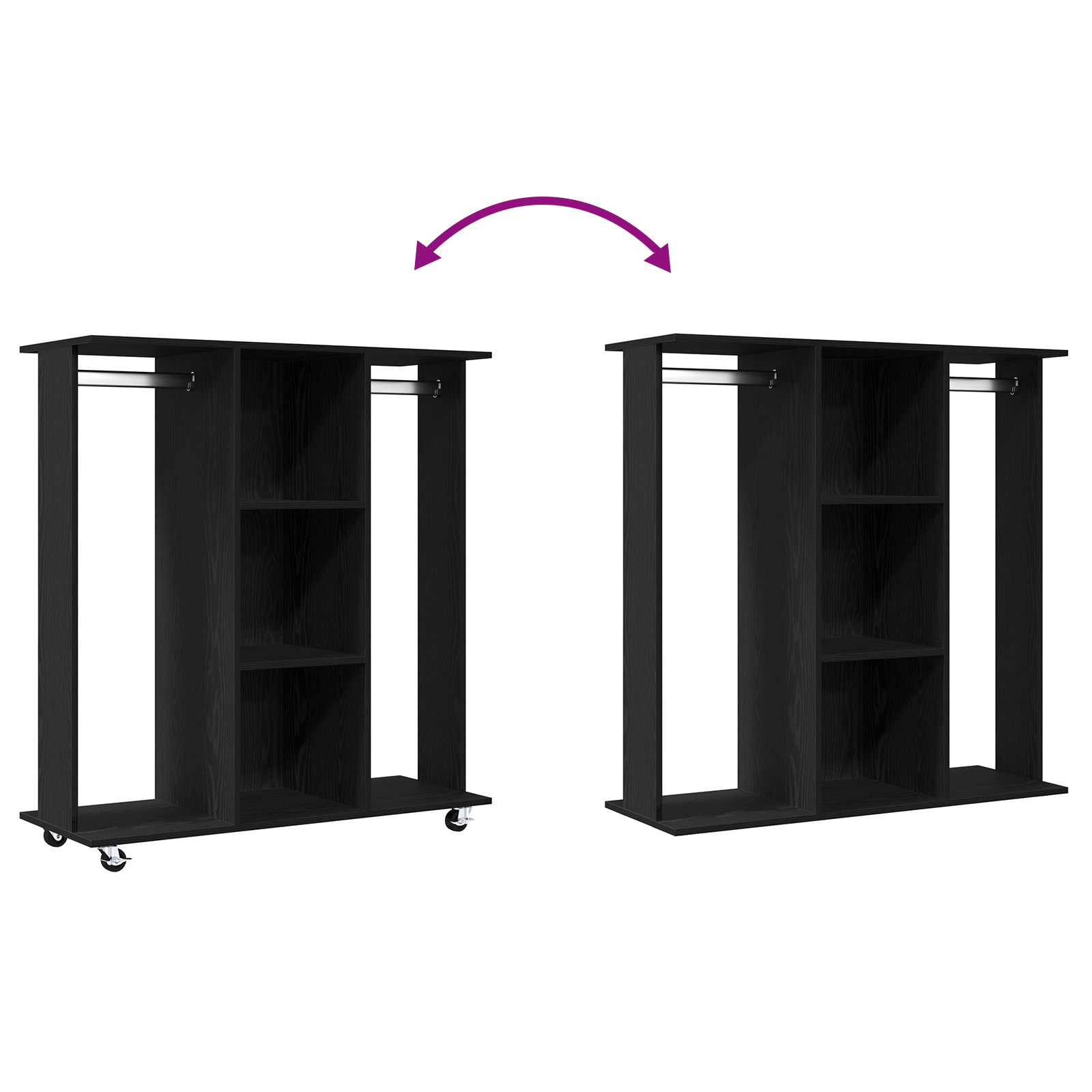 Armadio con ruote in rovere nero 102x38x110 cm in legno ingegnerizzato