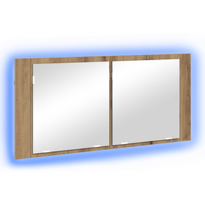 Mobiletto Specchiera LED Rovere Artisanale 100x12x45 cm Legno Ingegnerizzato