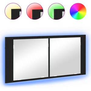 Specchio LED Rovere Nero 100x12x45 cm Legno Ingegnerizzato