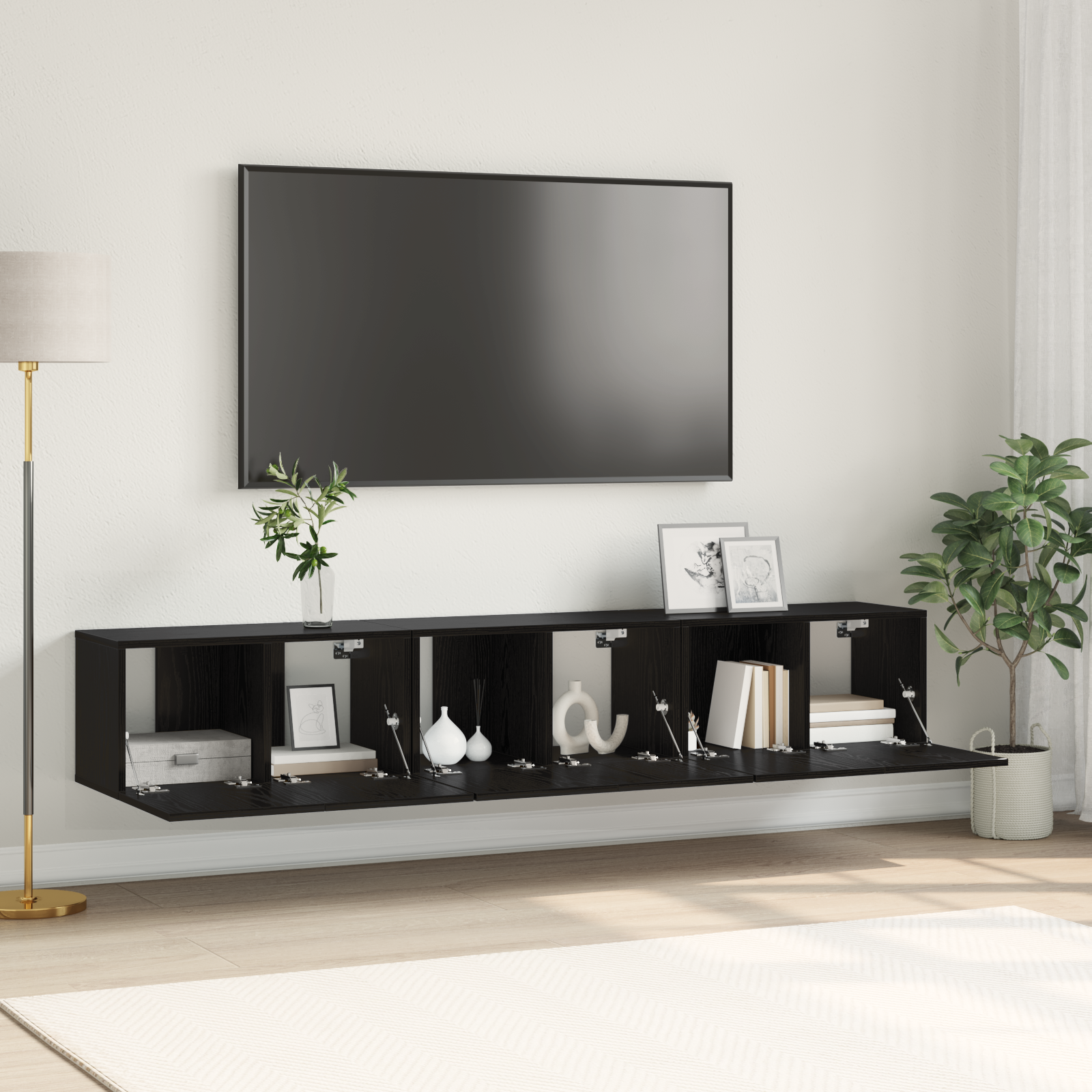 Set Mobile TV Rovere Nero Legno ingegnerizzato Medio Mobile TV