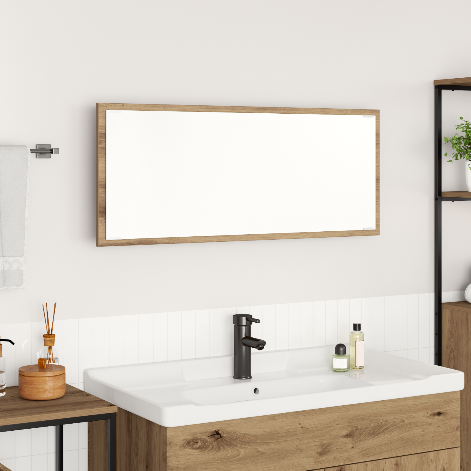 Specchio da Bagno Quercia Artigianale Legno ingegnerizzato, Vetro