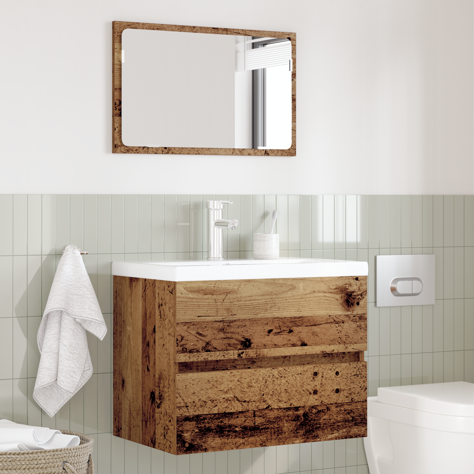 Set di Mobili per Bagno a 2 Pezzi Legno Vecchio Legno Ingegnerizzato