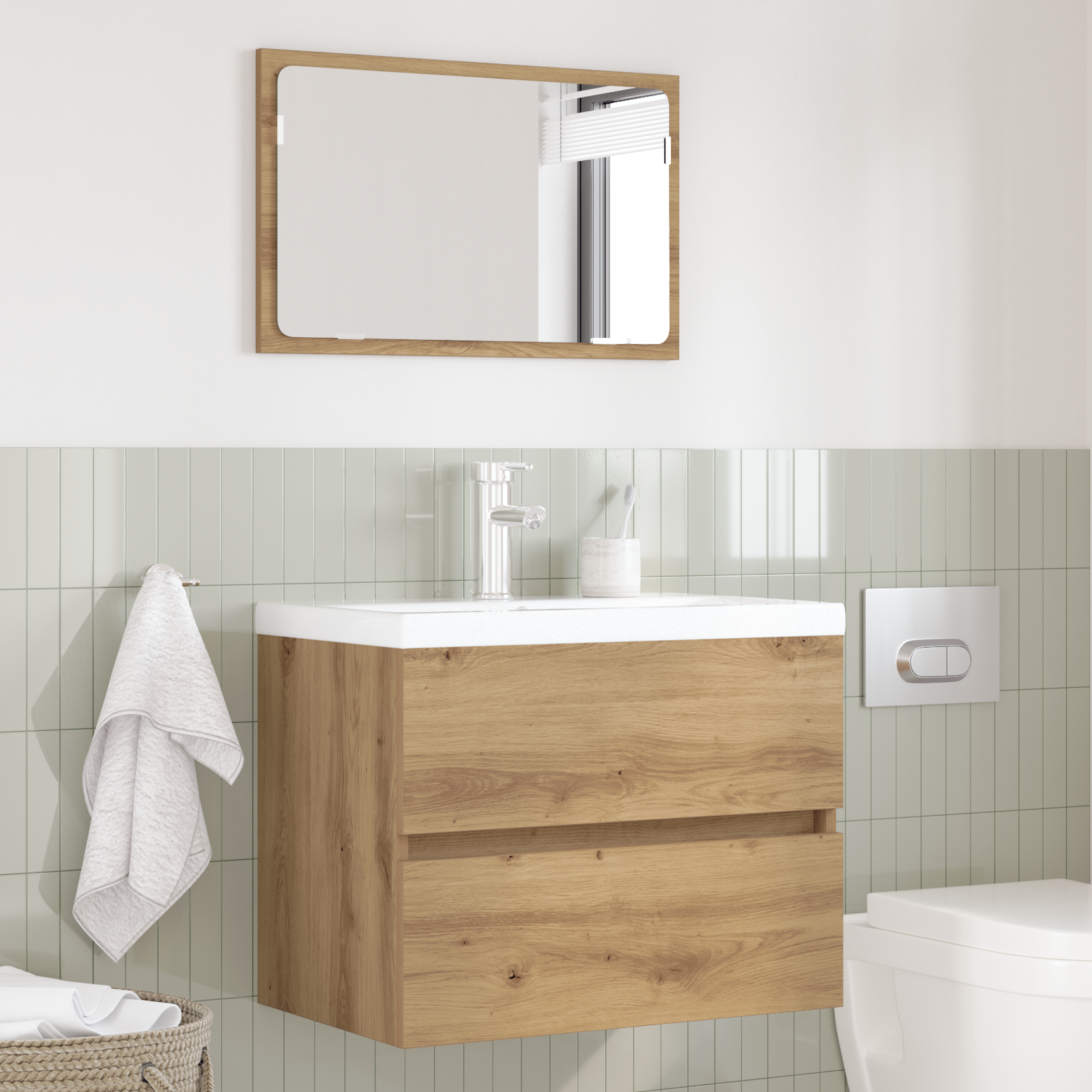 Set di mobili per il bagno 2 pezzi in rovere artigianale e legno ingegnerizzato