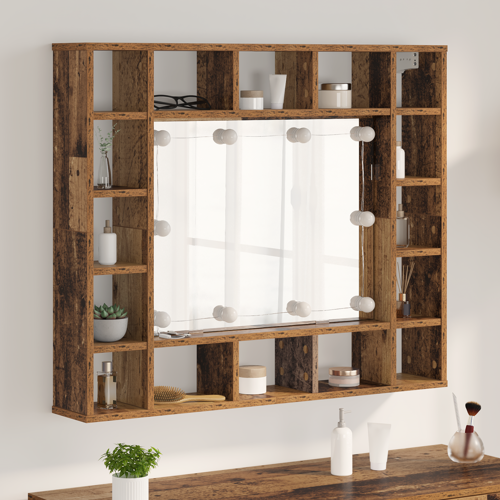 vidaXL Mobiletto per specchio Legno vecchio 91 x 15 x 76.5 cm