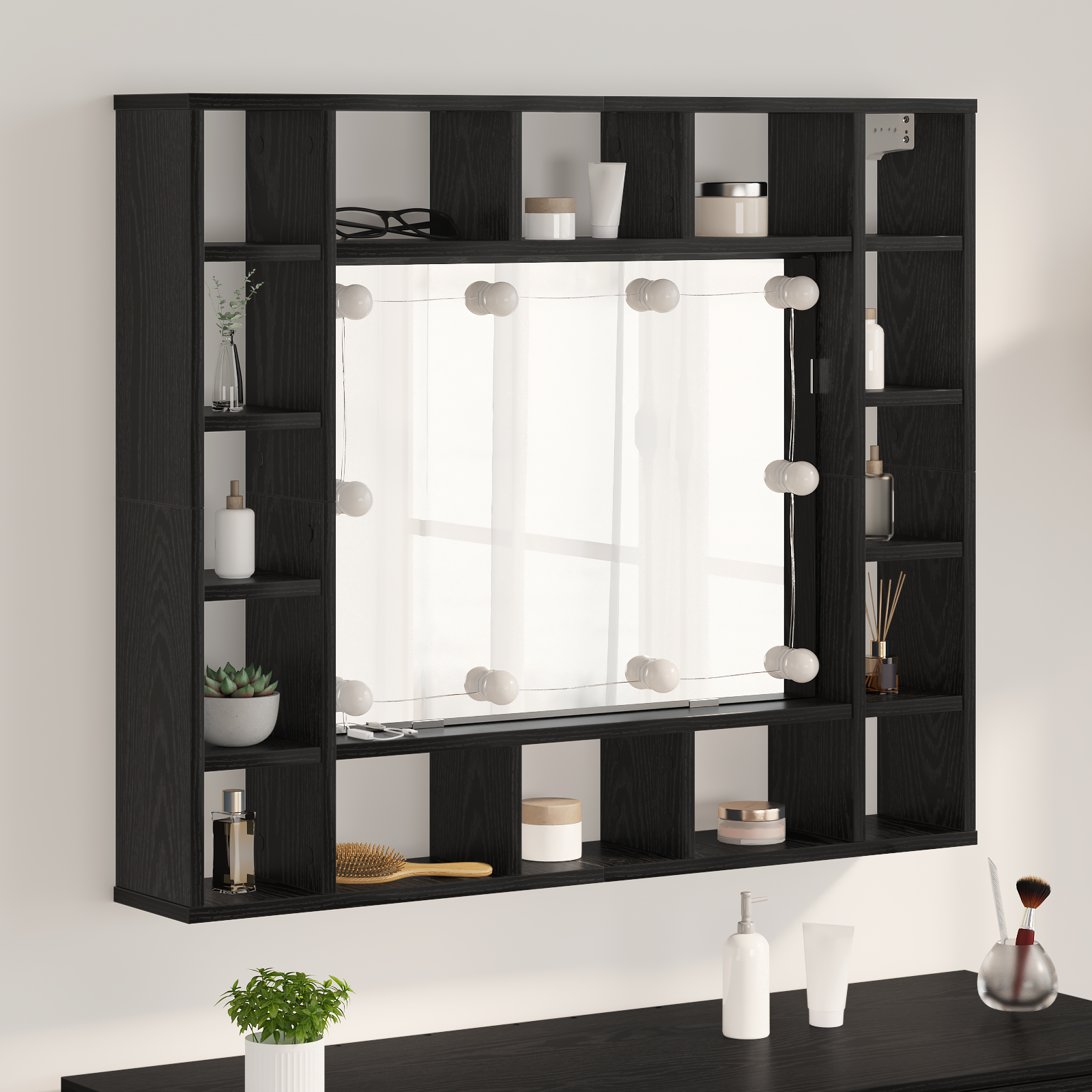 vidaXL Mobiletto per specchio Rovere nero 91 x 15 x 76.5 cm