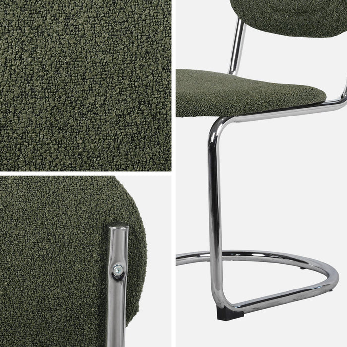 Set 2 sedie arrotondate in metallo, bouclé testurizzato e gambe