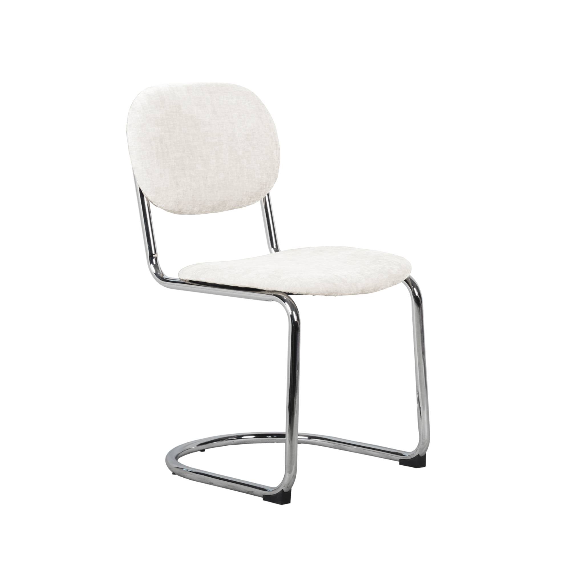 Set 2 sedie arrotondate metallo, tessuto bouclé e gambe cromate, beige