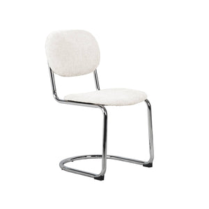 Set 2 sedie arrotondate metallo, tessuto bouclé e gambe cromate, beige