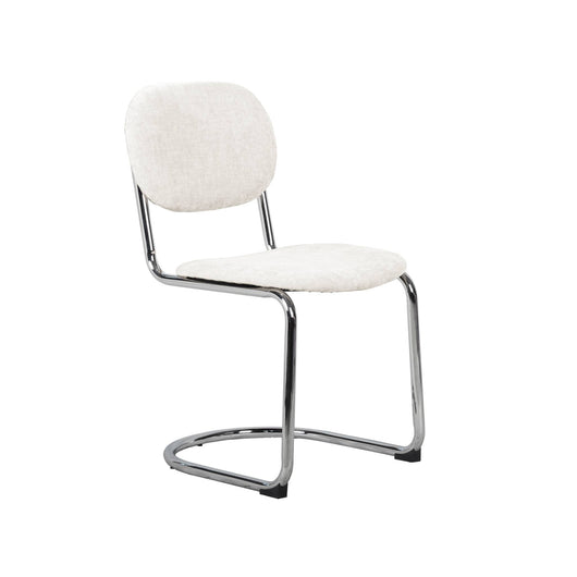 Set 2 sedie arrotondate metallo, tessuto bouclé e gambe cromate, beige