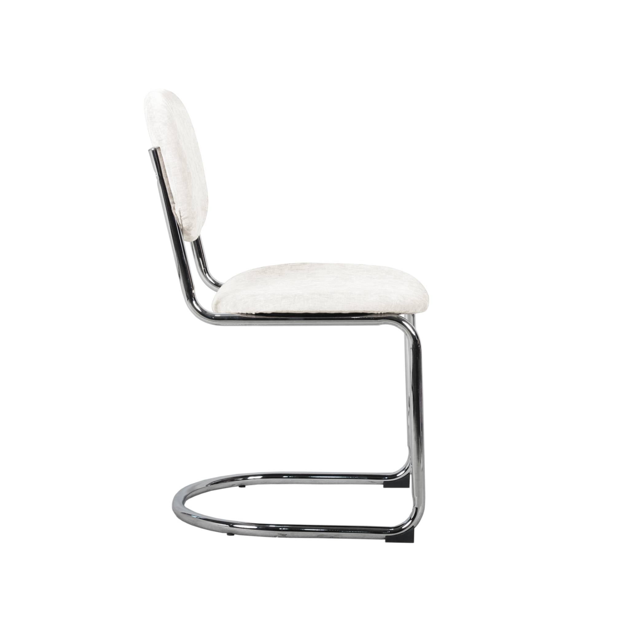 Set 2 sedie arrotondate metallo, tessuto bouclé e gambe cromate, beige