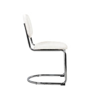 Set 2 sedie arrotondate metallo, tessuto bouclé e gambe cromate, beige