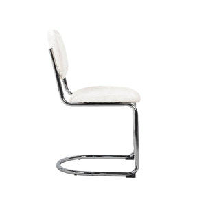 Set 2 sedie arrotondate metallo, tessuto bouclé e gambe cromate, beige