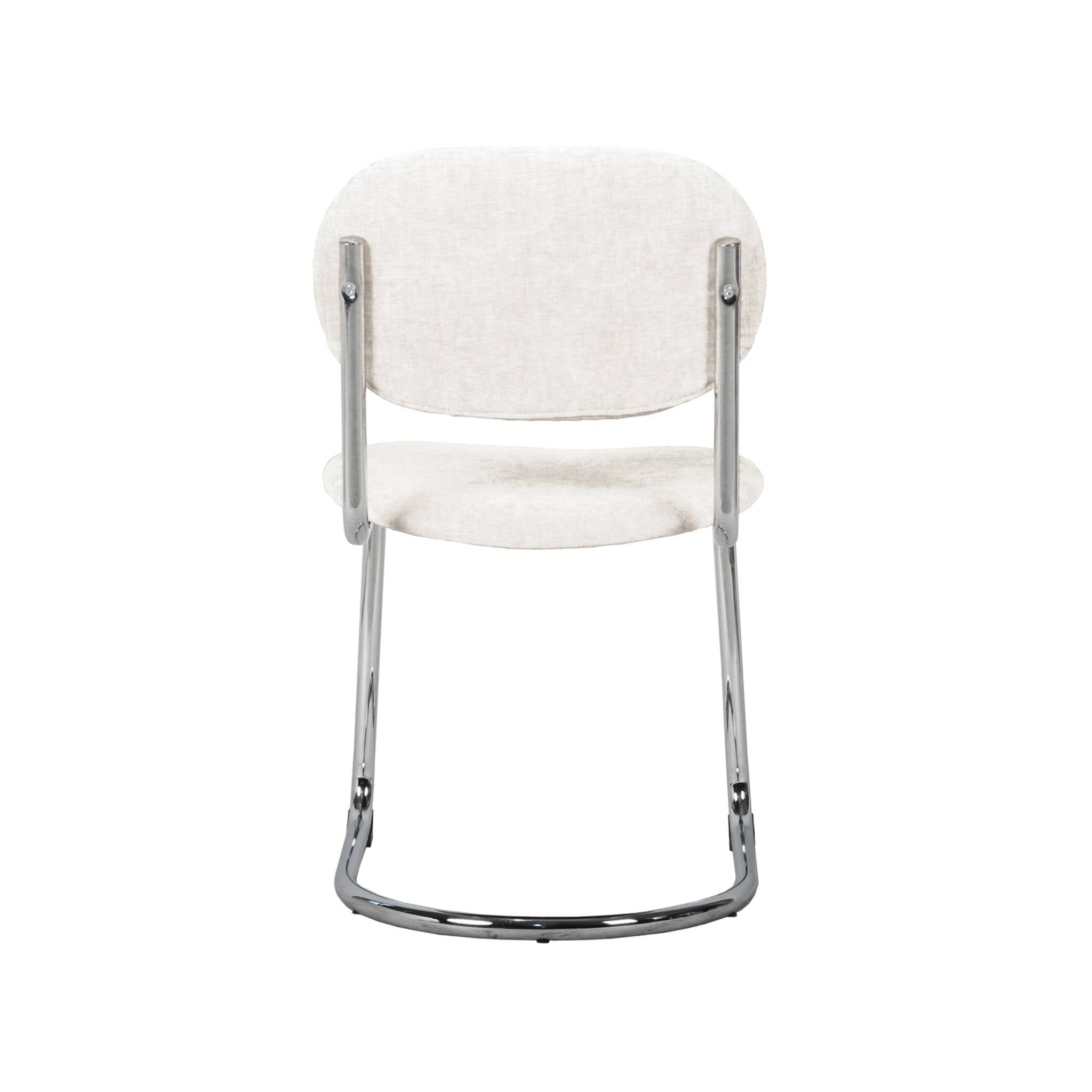 Set 2 sedie arrotondate metallo, tessuto bouclé e gambe cromate, beige