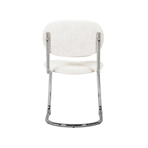 Set 2 sedie arrotondate metallo, tessuto bouclé e gambe cromate, beige