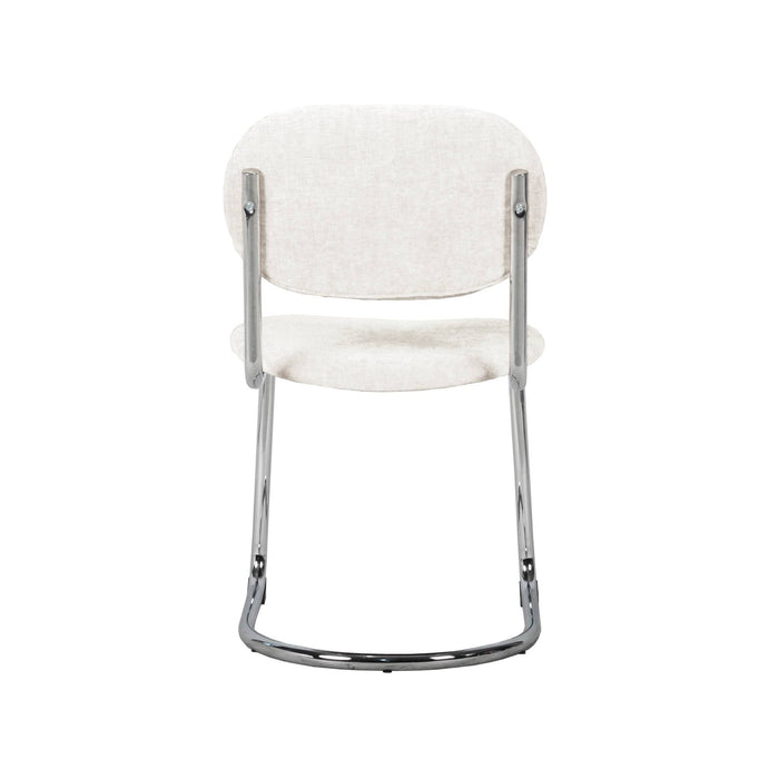 Set 2 sedie arrotondate metallo, tessuto bouclé e gambe cromate, beige