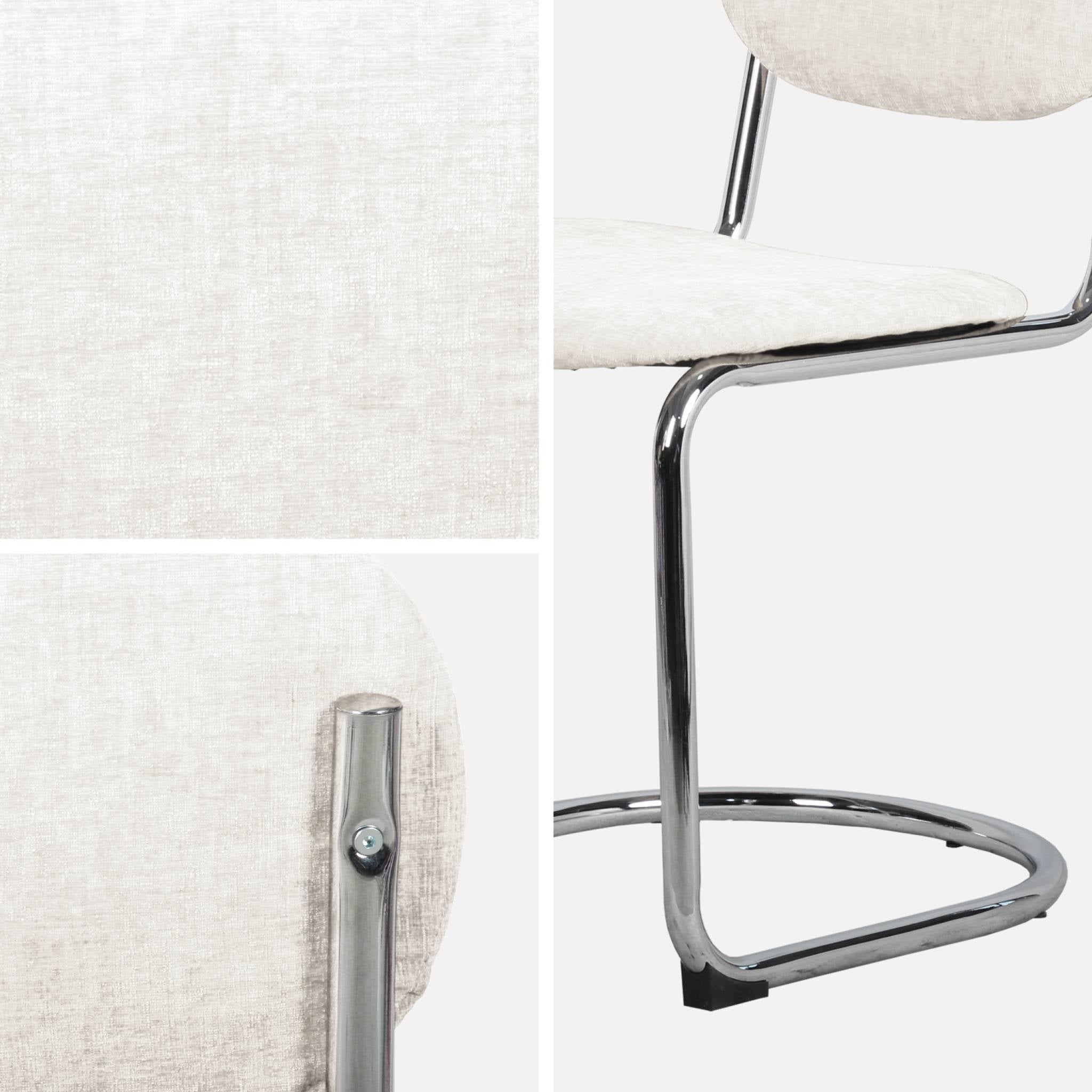 Set 2 sedie arrotondate metallo, tessuto bouclé e gambe cromate, beige