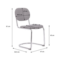 Set 2 sedie arrotondate metallo, tessuto bouclé e gambe cromate, beige